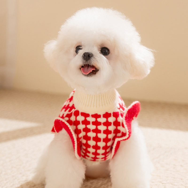Cute Cherry Small Dog Sweater Soft Girl Dog Cardigan Clothes Turtleneck Warm Pet Puppy Knitted Pullover Princess Dogs Cats Outfits