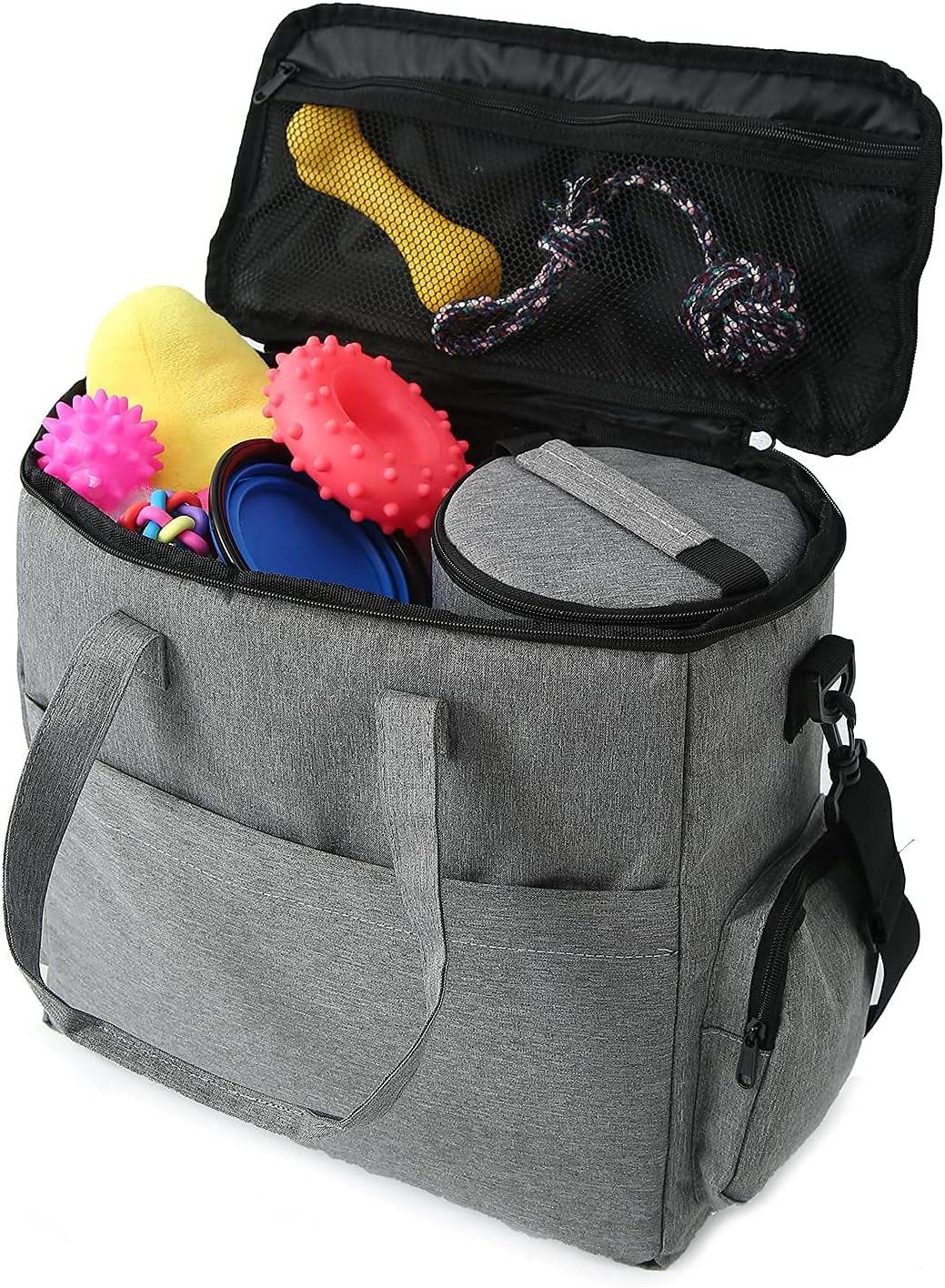 Dog Travel Bag Airline Approved Travel Set for Dogs of Stores All Your Dog Accessories - Includes Travel Bag, 2X Food Storage Containers and 2X Collapsible Dog Bowls (Grey) - Majestic Pet Kingdom