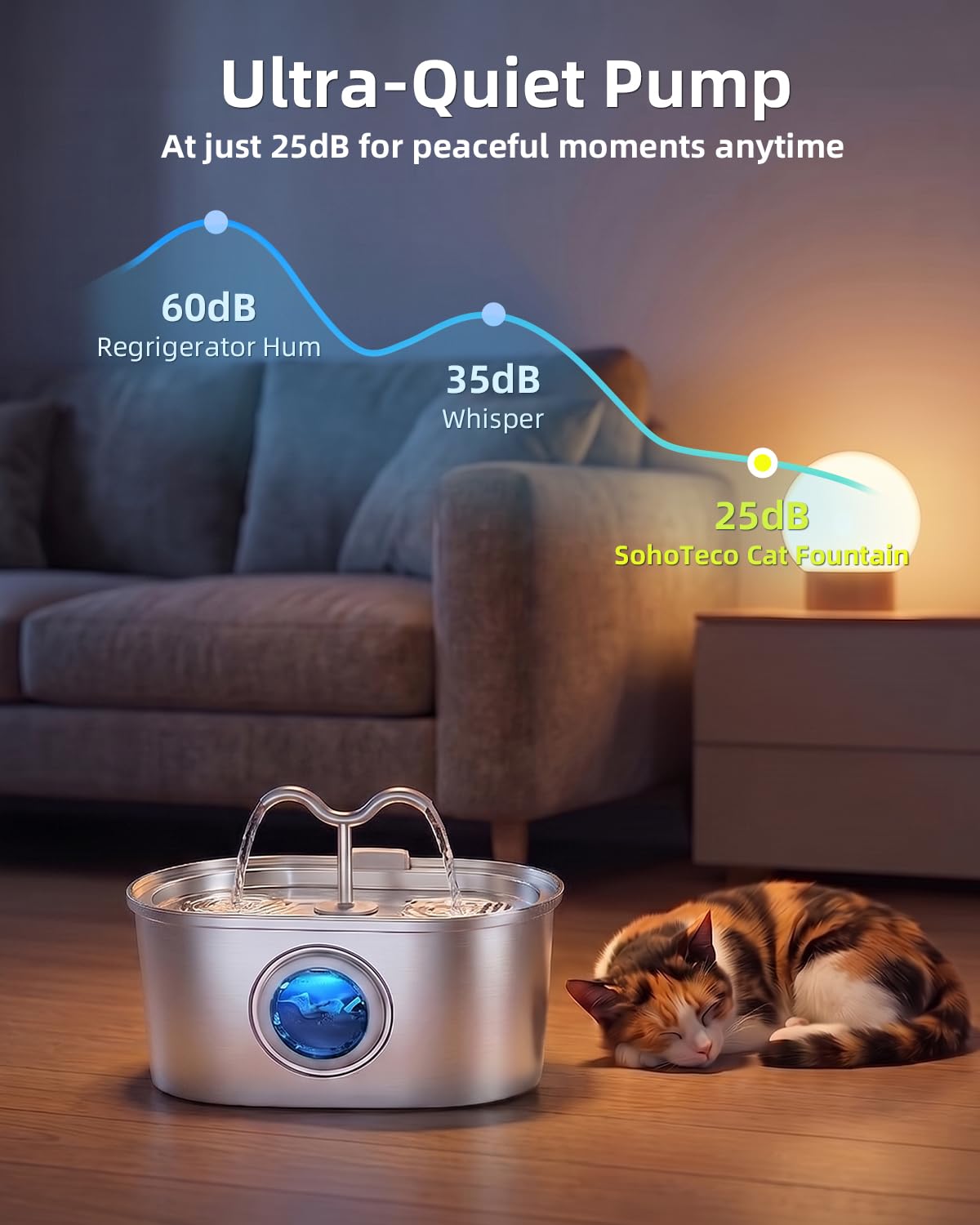 Stainless Steel Cat Water Fountain, 108oz-3.2L Pet Water Fountain For Cats Indoor, With Dual Spouts For Multiple Cats, Ultra-Quiet Automatic Dog Water Dispenser - Majestic Pet Kingdom