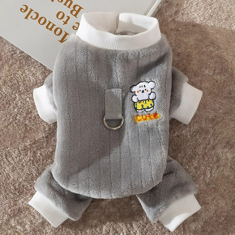 Autumn And Winter Warm Cartoon Dog Four-legged Coat, Bear Towing Fleece Coat, Cat Small Dog Bichon Frise Pet Dog Clothes - Majestic Pet Kingdom