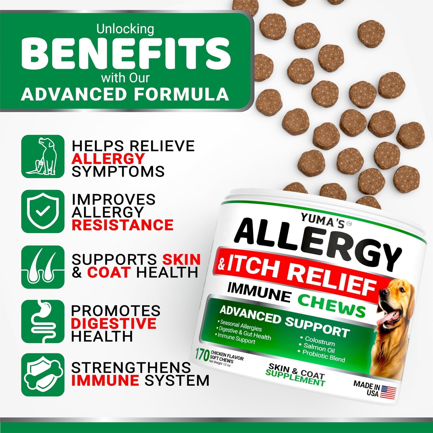 Dog Allergy Relief Chews - Itchy Skin Care 170 Count