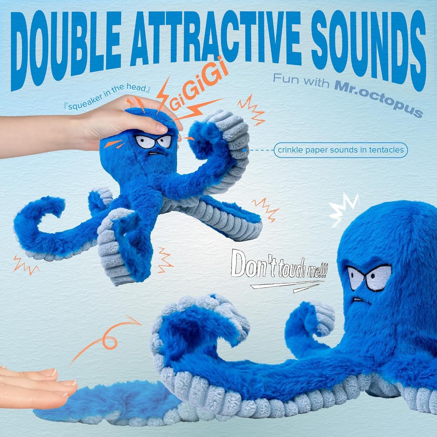 Dog Chew Toy Tough Plush Squeaky Crinkle Tug Interactive Play - Detail Angle 2 | Majestic Pet Kingdom