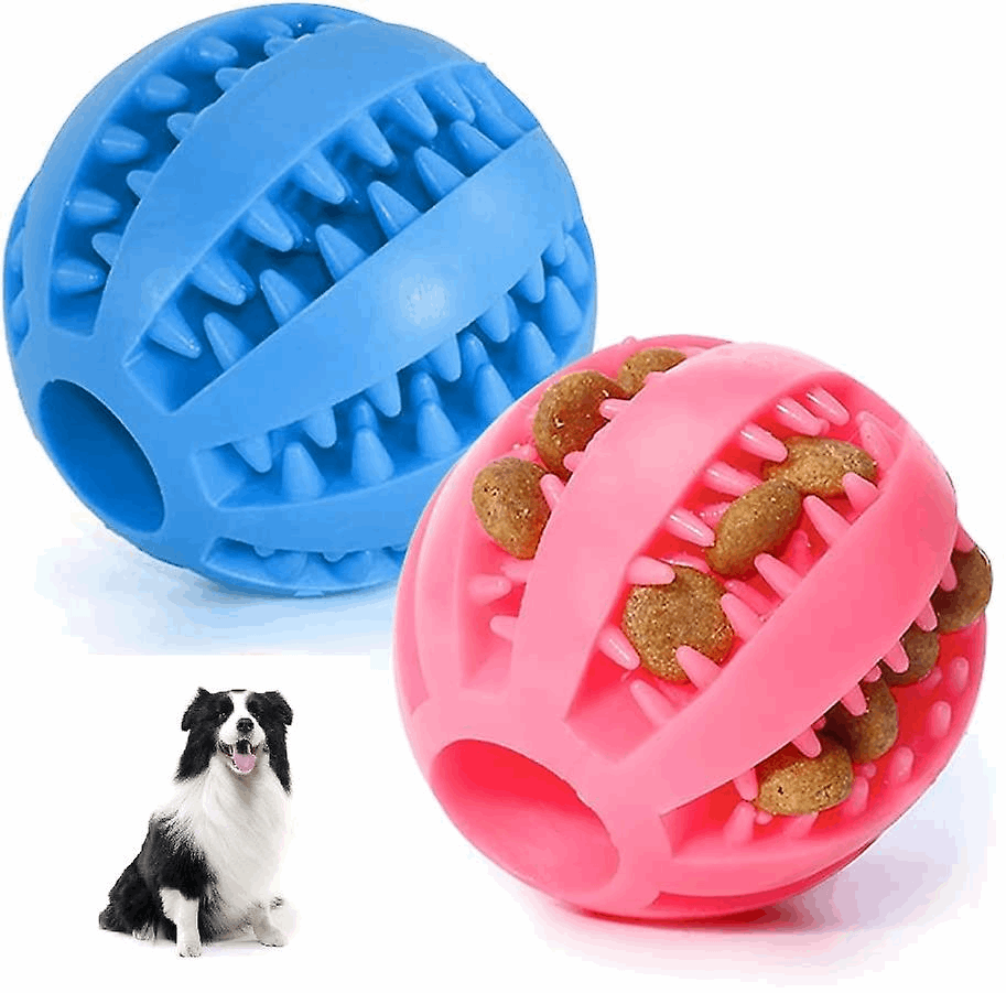 Dog Treat Toy Interactive Dental Cleaning Rubber Ball 2-Pack