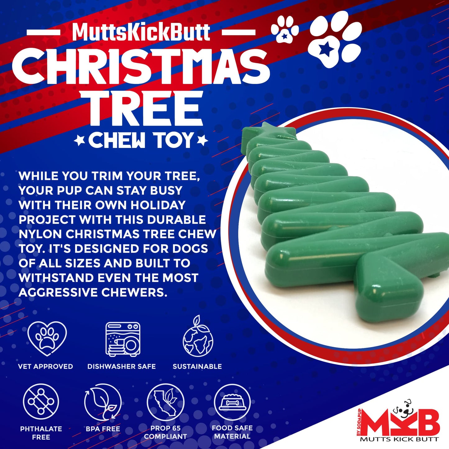 Dog Chew Toy Christmas Tree Nylon Aggressive Power Chew USA