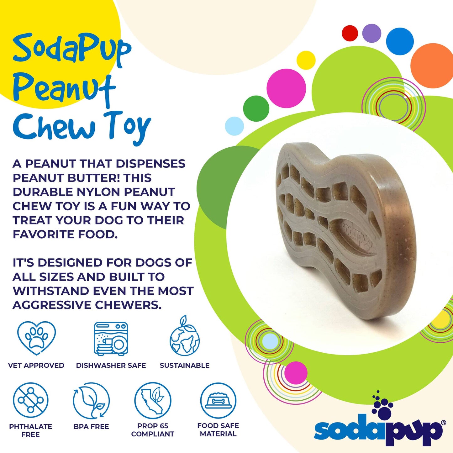 Dog Chew Toy Peanut Shape Nylon Heavy Duty Power Chewers USA - Detail Angle 2 | Majestic Pet Kingdom