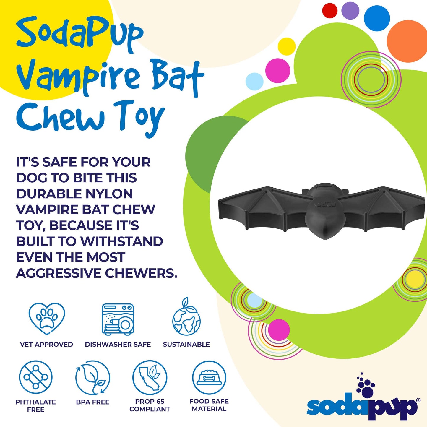 Dog Chew Toy Vampire Bat Nylon Aggressive Chewers USA Made