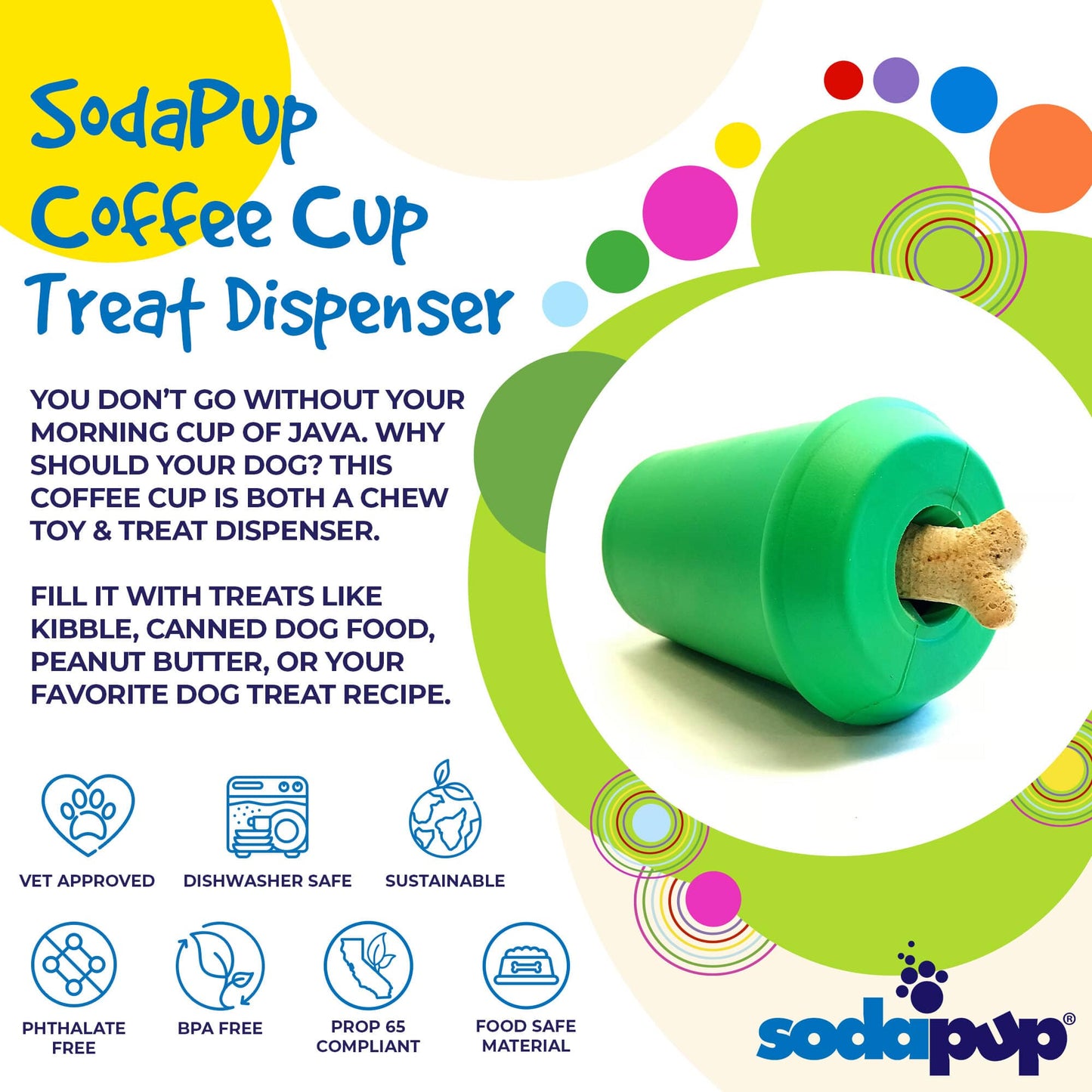Dog Chew Toy Coffee Cup Treat Dispenser Rubber Power Chewers