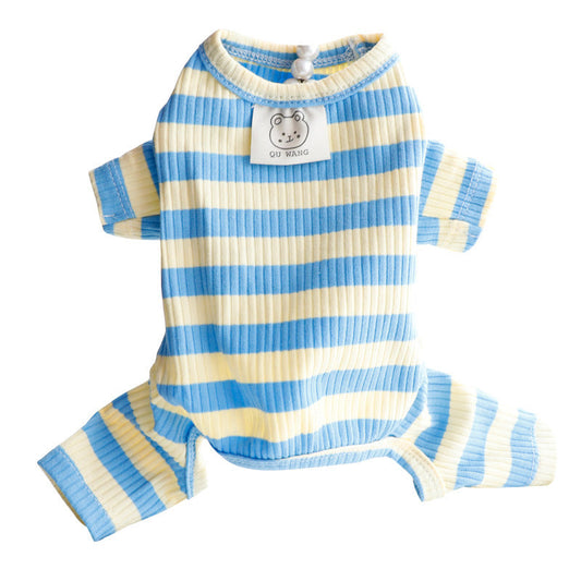 Dog Clothes Spring and Summer Thin Wide Striped Four-legged Home Clothes Bottoming Shirt Small Dog Teddy Pet - Main Feature View | Majestic Pet Kingdom