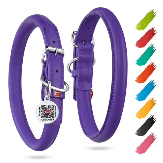 Purple Rolled Leather Dog Collar Padded All Sizes 10–13 In Neck