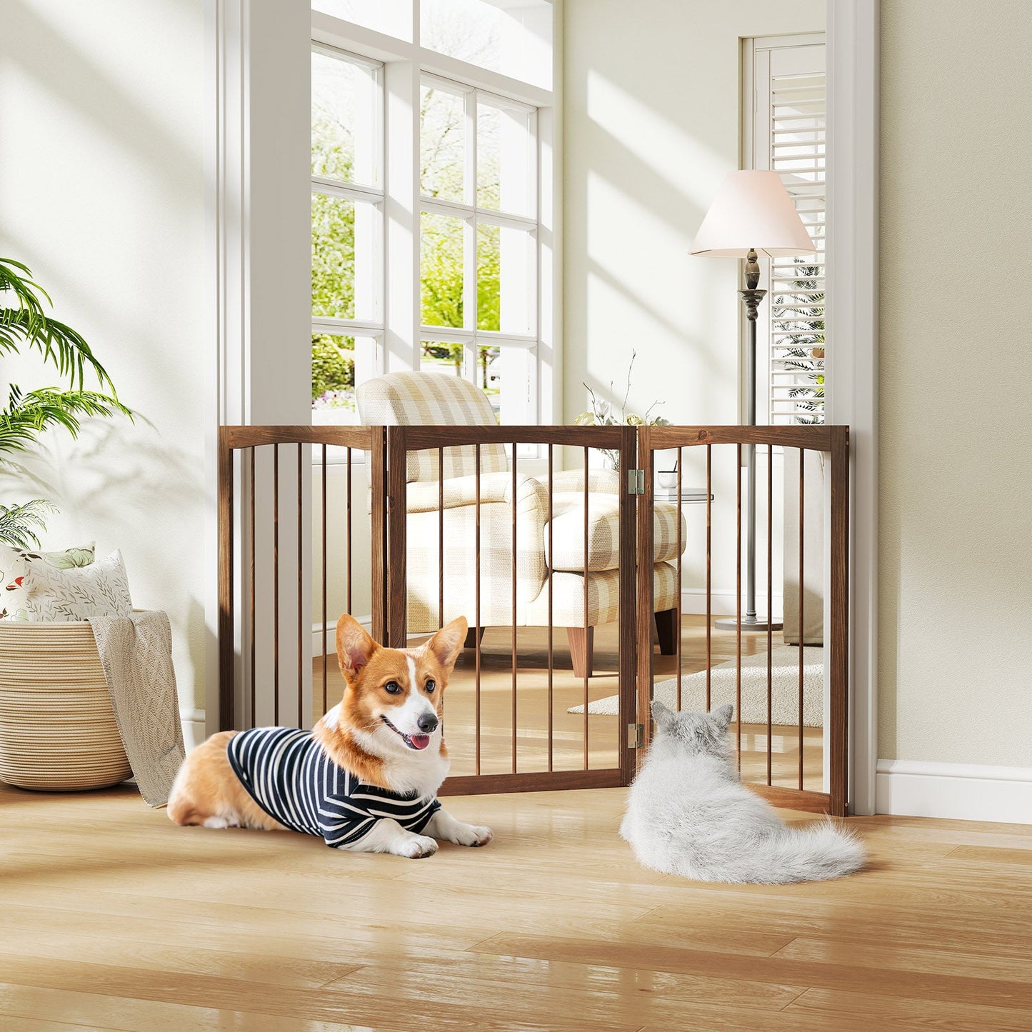 30 Inch Tall Wooden Pet Fence for Cats Small and Medium Dogs-Brown | Purrfect Pet Kingdom