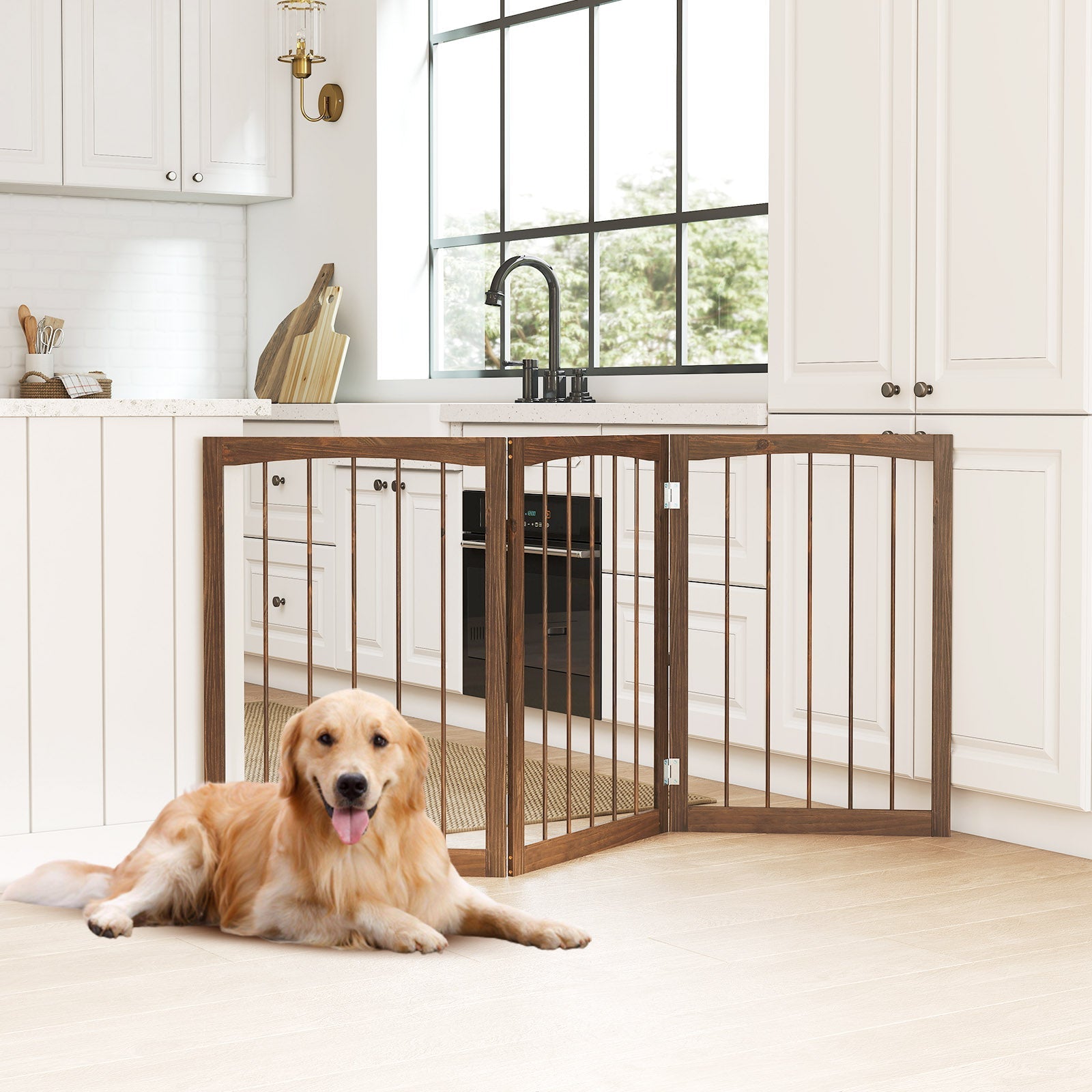 30 Inch Tall Wooden Pet Fence for Cats Small and Medium Dogs-Brown | Purrfect Pet Kingdom