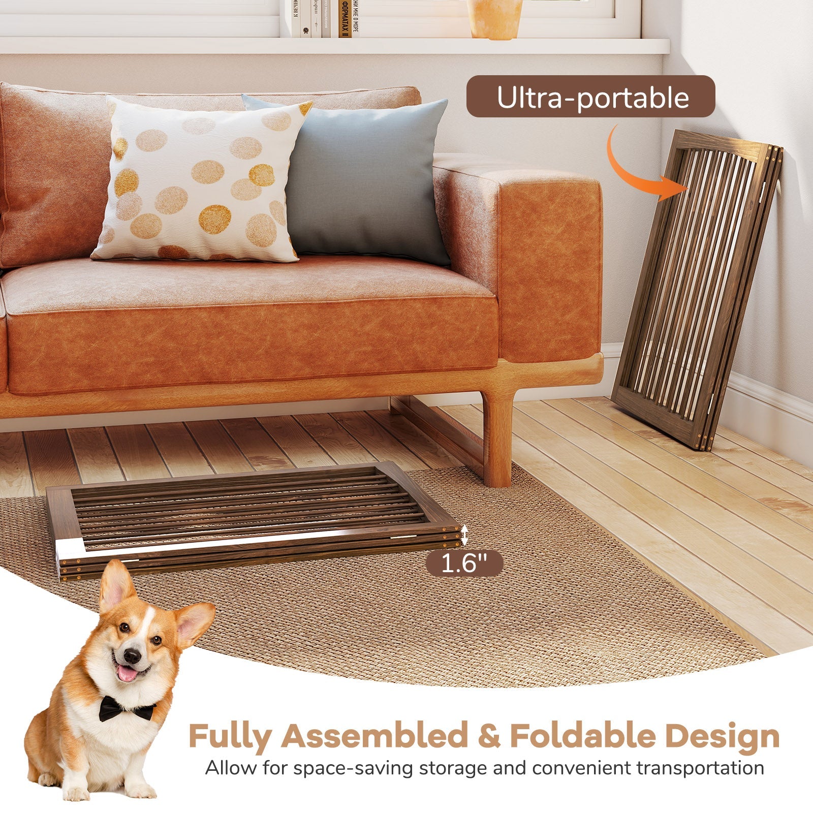 30 Inch Tall Wooden Pet Fence for Cats Small and Medium Dogs-Brown | Purrfect Pet Kingdom