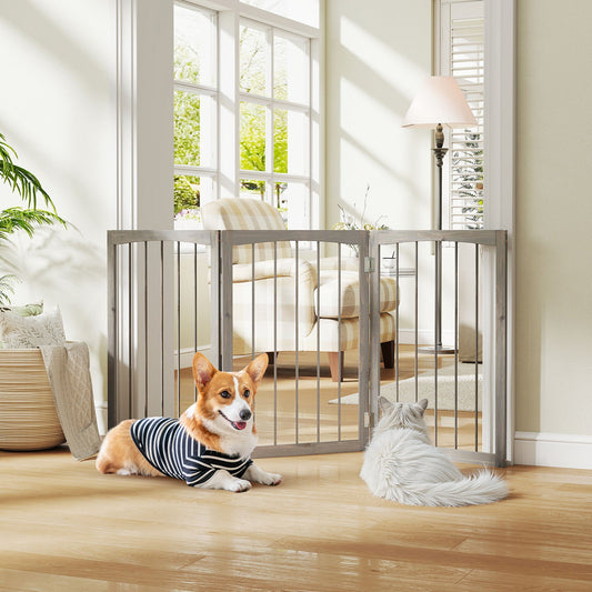 30 Inch Tall Wooden Pet Fence for Cats Small and Medium Dogs-Gray | Purrfect Pet Kingdom