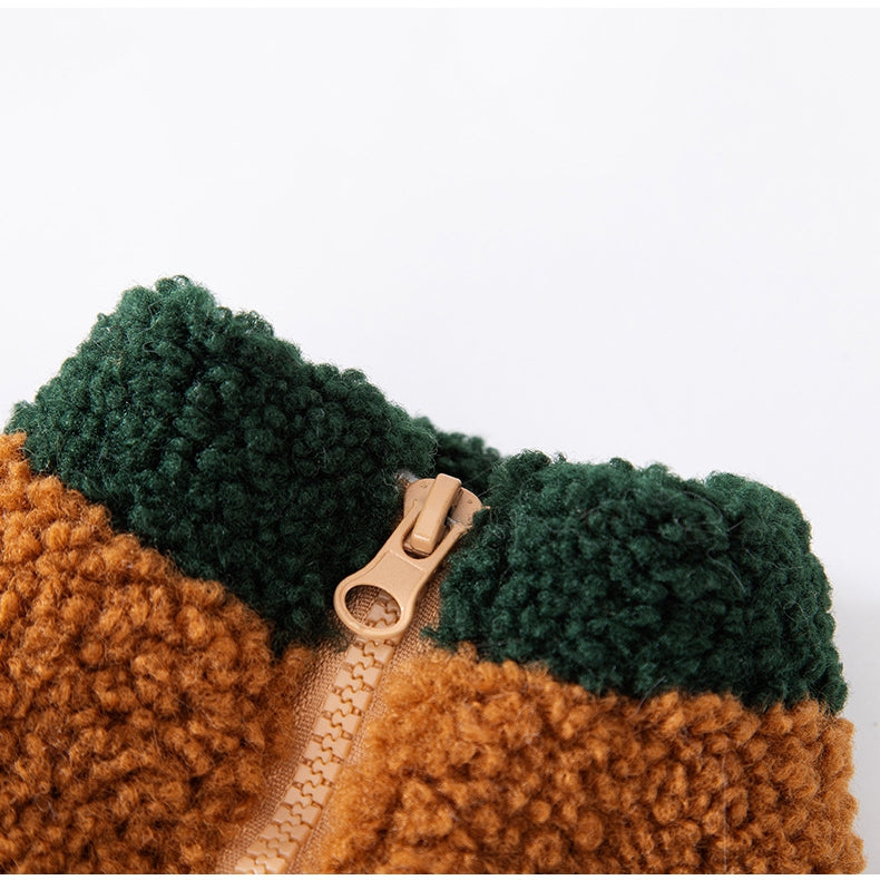 Wake Me In The Spring Squirrel Patch Pet Fleece Jacket, Color-Block Dog Coat With Leash Ring  Pockets | Purrfect Pet Kingdom