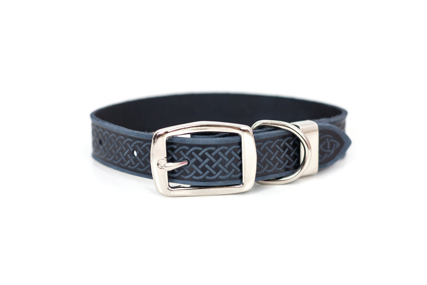Dog Collar Celtic Style Genuine Leather Double Buckle Strap - Detail Angle 5 | Majestic Pet Kingdom