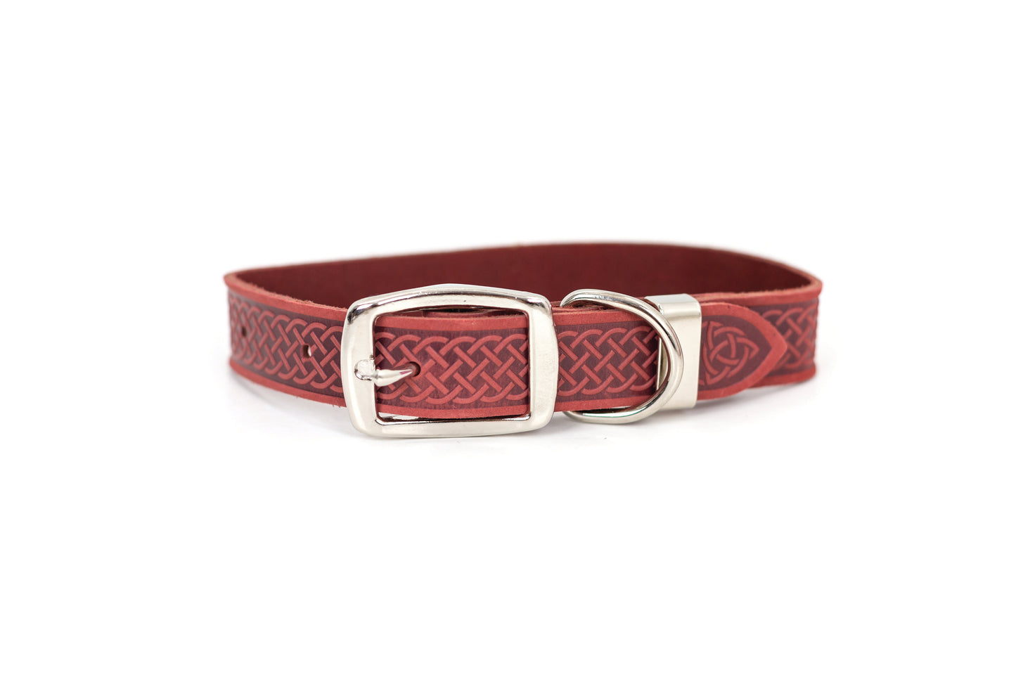 Dog Collar Celtic Style Genuine Leather Double Buckle Strap - Detail Angle 4 | Majestic Pet Kingdom
