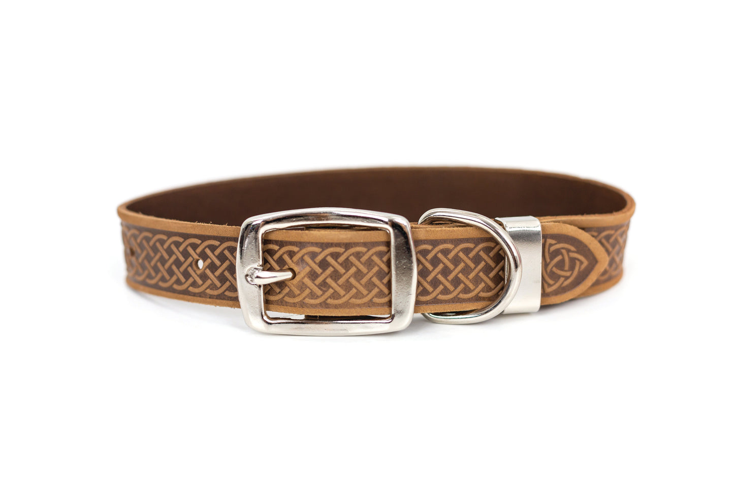 Dog Collar Celtic Style Genuine Leather Double Buckle Strap - Detail Angle 6 | Majestic Pet Kingdom