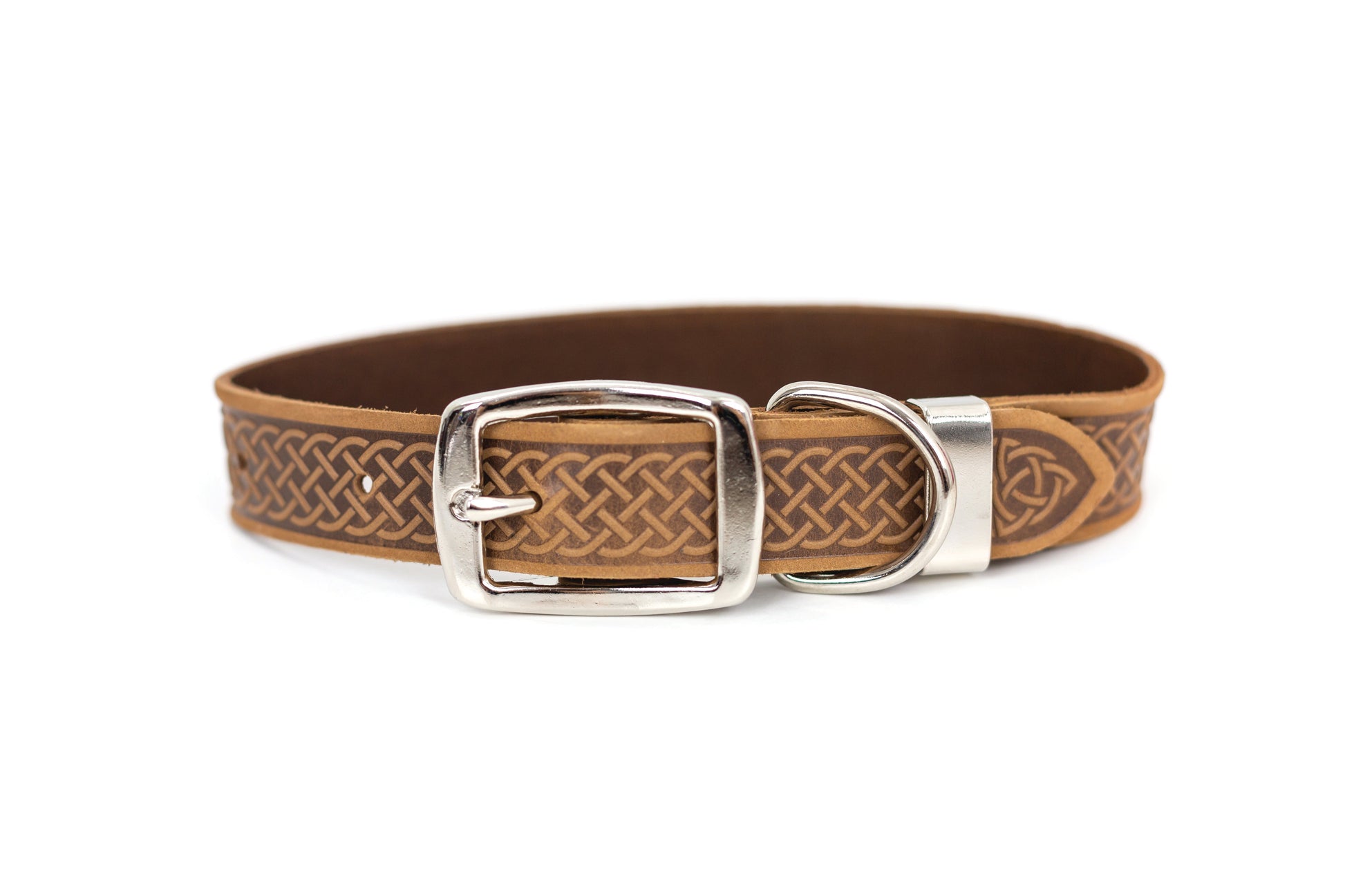Dog Collar Celtic Style Genuine Leather Double Buckle Strap - Detail Angle 6 | Majestic Pet Kingdom