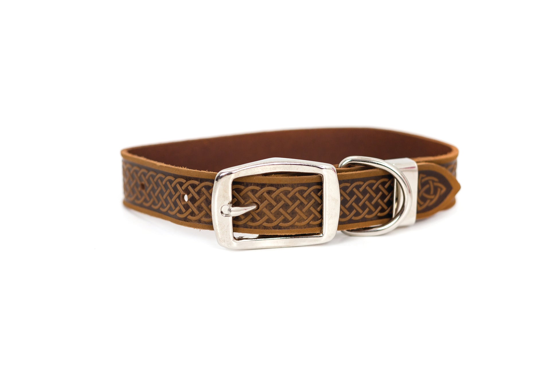 Dog Collar Celtic Style Genuine Leather Double Buckle Strap - Detail Angle 3 | Majestic Pet Kingdom