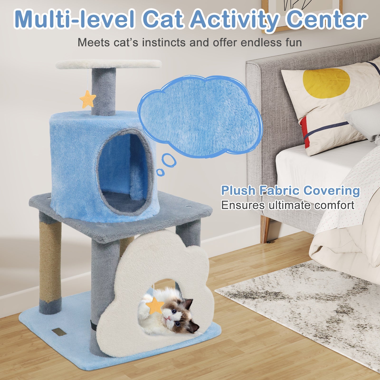 31.5" Cute Modern Cat Tree Multi-Level Kitten Tower - Majestic Pet Kingdom