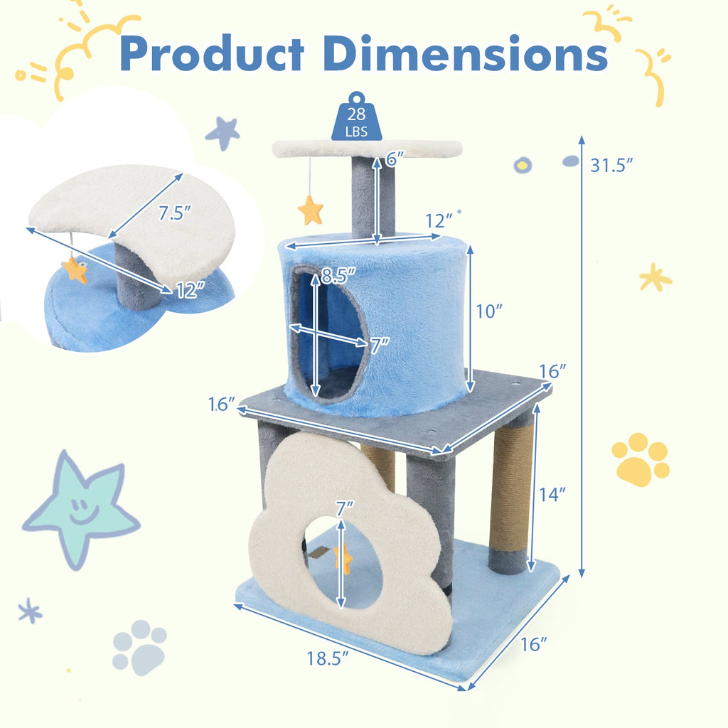 31.5" Cute Modern Cat Tree Multi-Level Kitten Tower - Majestic Pet Kingdom