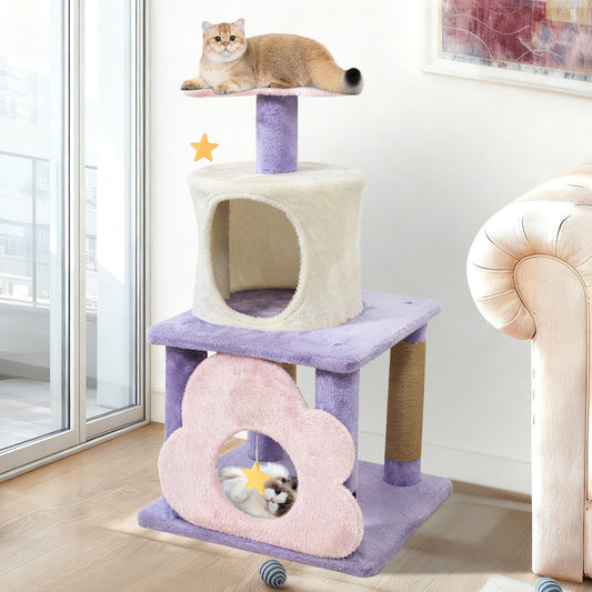 31.5" Cute Modern Cat Tree Multi-Level Kitten Tower - Majestic Pet Kingdom
