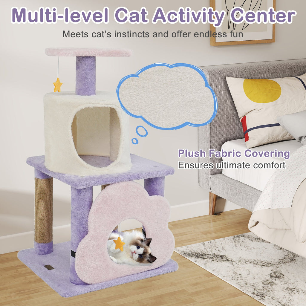 31.5" Cute Modern Cat Tree Multi-Level Kitten Tower - Majestic Pet Kingdom