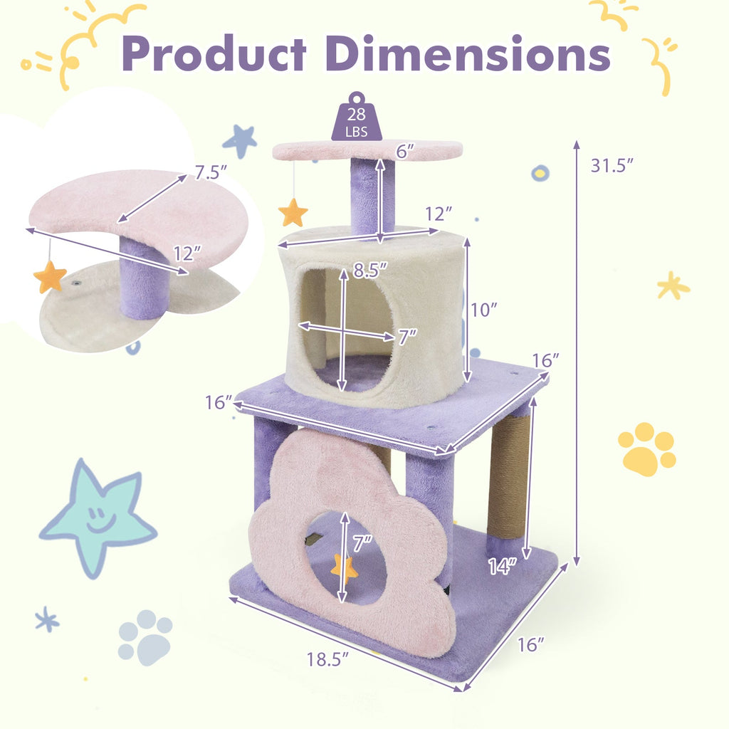 31.5" Cute Modern Cat Tree Multi-Level Kitten Tower - Majestic Pet Kingdom