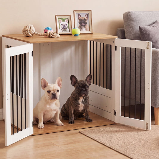 31.5” Dog Crate Furniture Wooden Dog Kennel with Double Lock Doors | Purrfect Pet Kingdom
