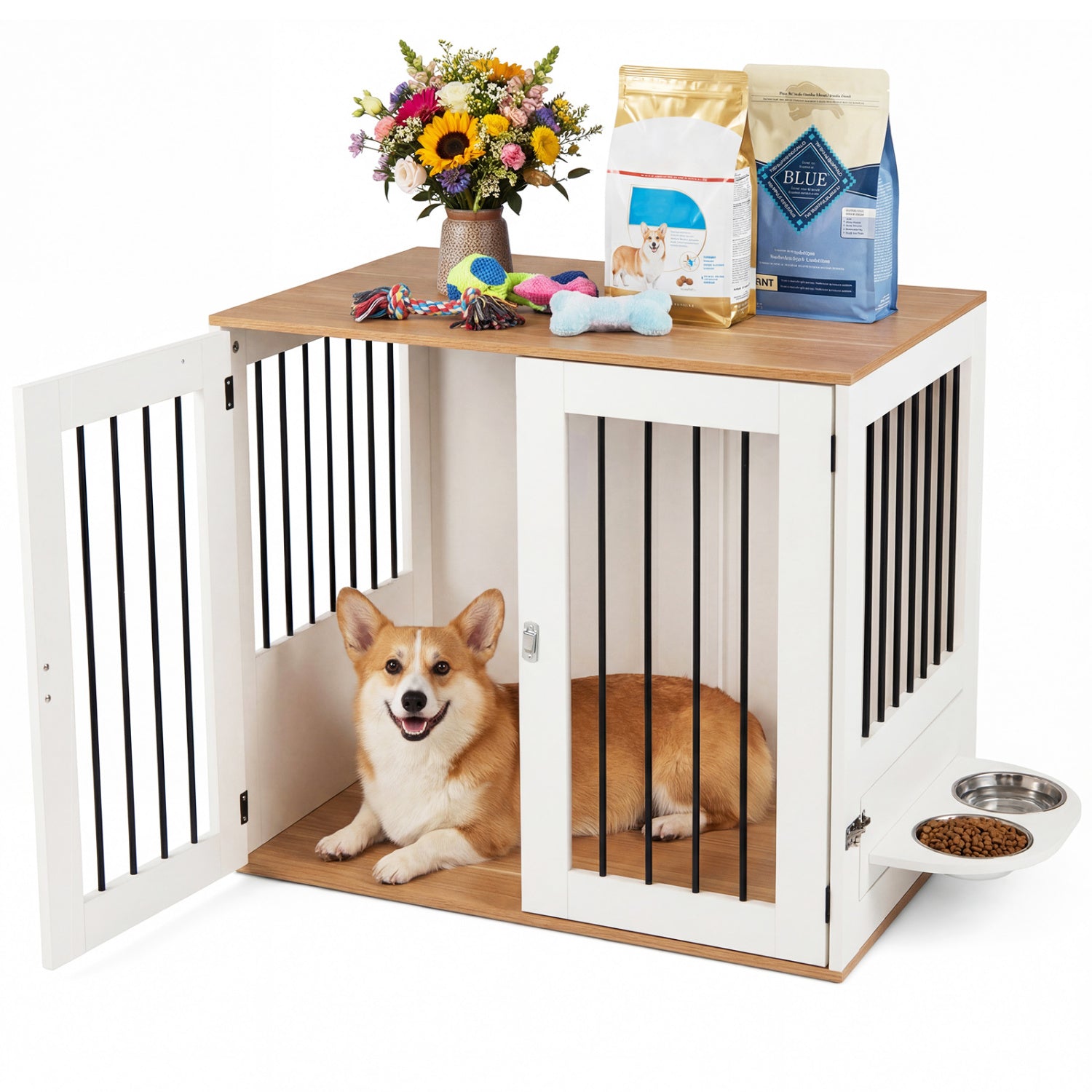 31.5” Dog Crate Furniture Wooden Dog Kennel with Double Lock Doors | Purrfect Pet Kingdom