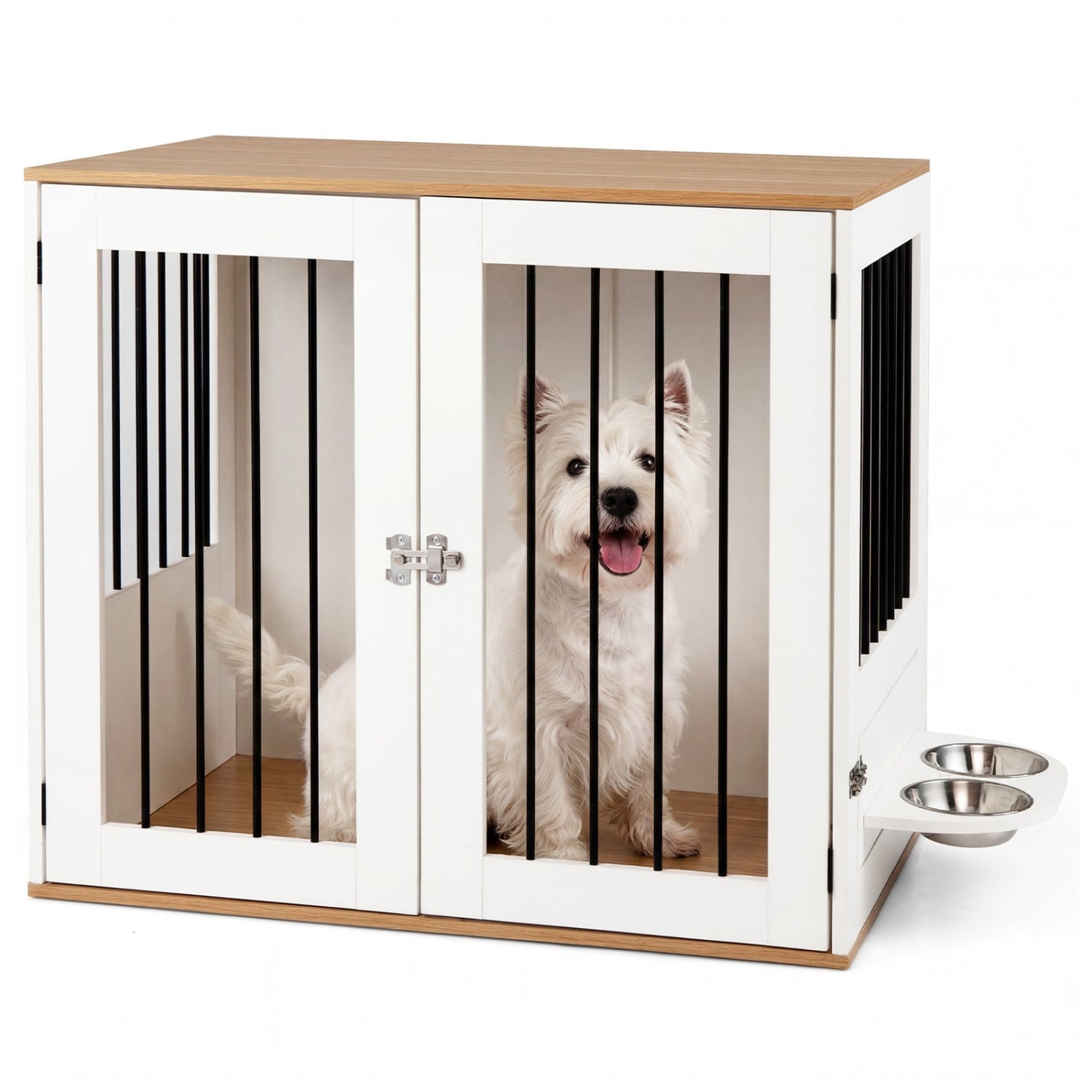 31.5” Dog Crate Furniture Wooden Dog Kennel with Double Lock Doors | Purrfect Pet Kingdom