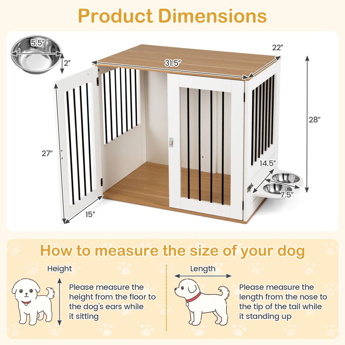 31.5” Dog Crate Furniture Wooden Dog Kennel with Double Lock Doors | Purrfect Pet Kingdom