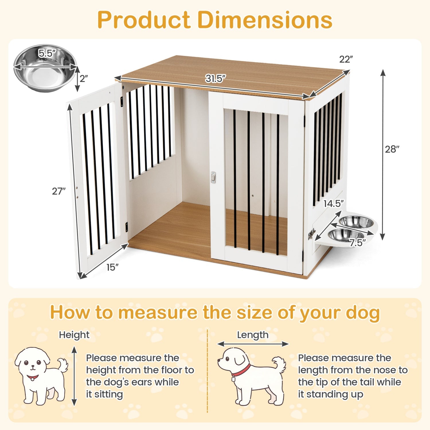 31.5” Dog Crate Furniture Wooden Dog Kennel with Double Lock Doors | Purrfect Pet Kingdom