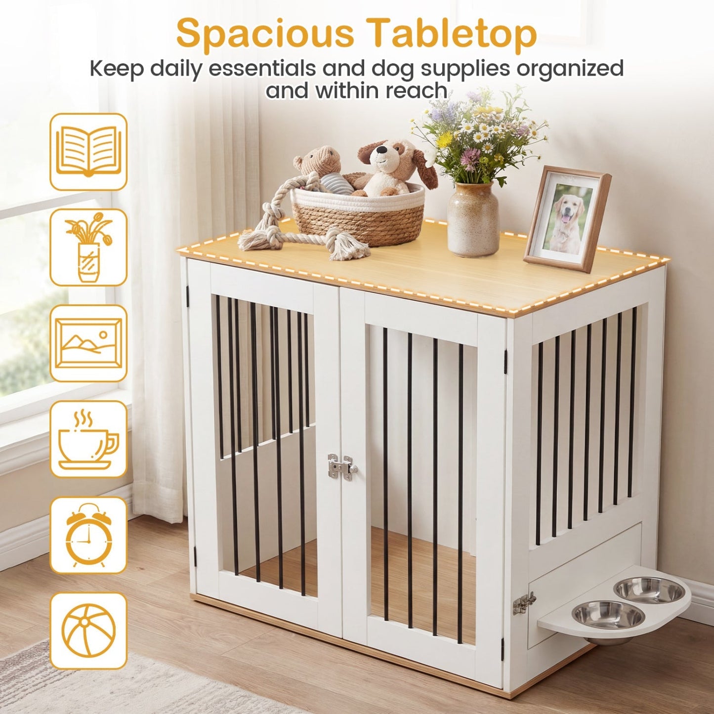 31.5” Dog Crate Furniture Wooden Dog Kennel with Double Lock Doors | Purrfect Pet Kingdom