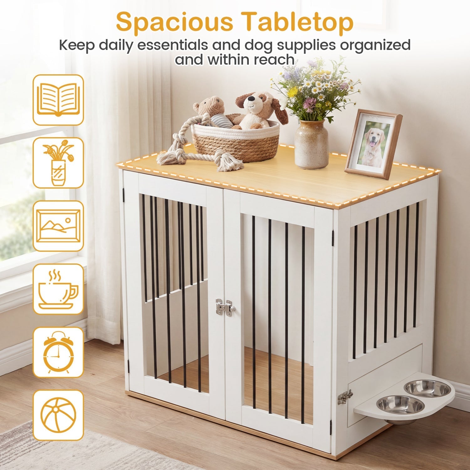 31.5” Dog Crate Furniture Wooden Dog Kennel with Double Lock Doors | Purrfect Pet Kingdom