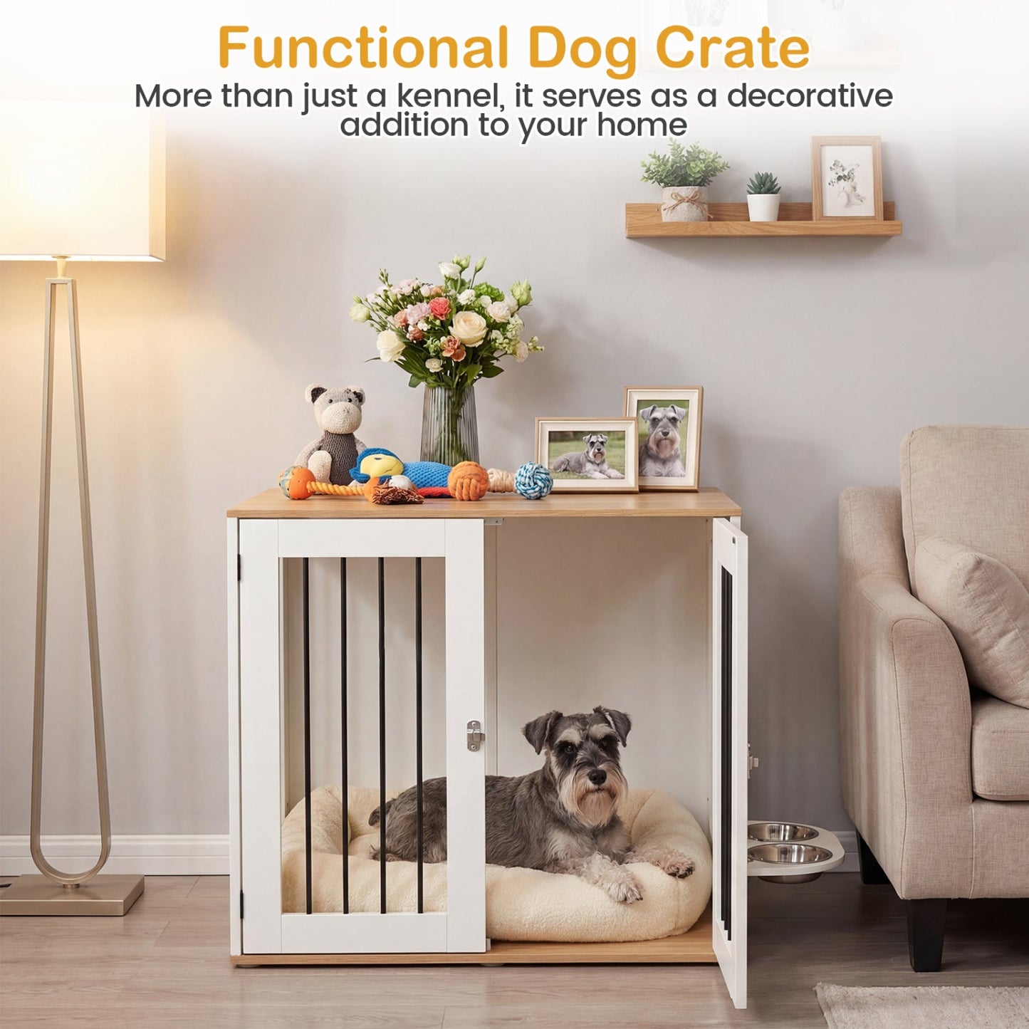 31.5” Dog Crate Furniture Wooden Dog Kennel with Double Lock Doors | Purrfect Pet Kingdom