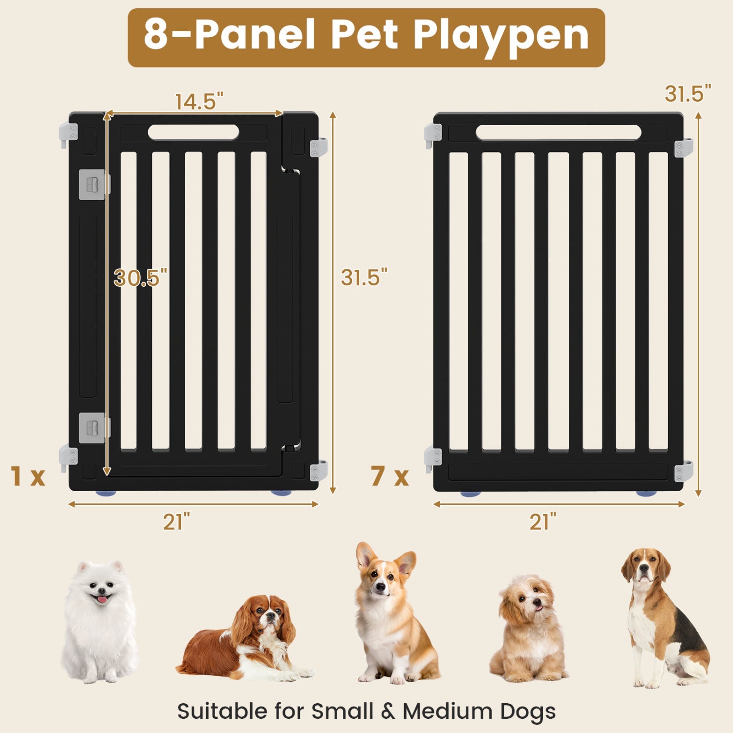 8-Panel Dog Playpen 31.5" Height Indoor Outdoor HDPE - Majestic Pet Kingdom