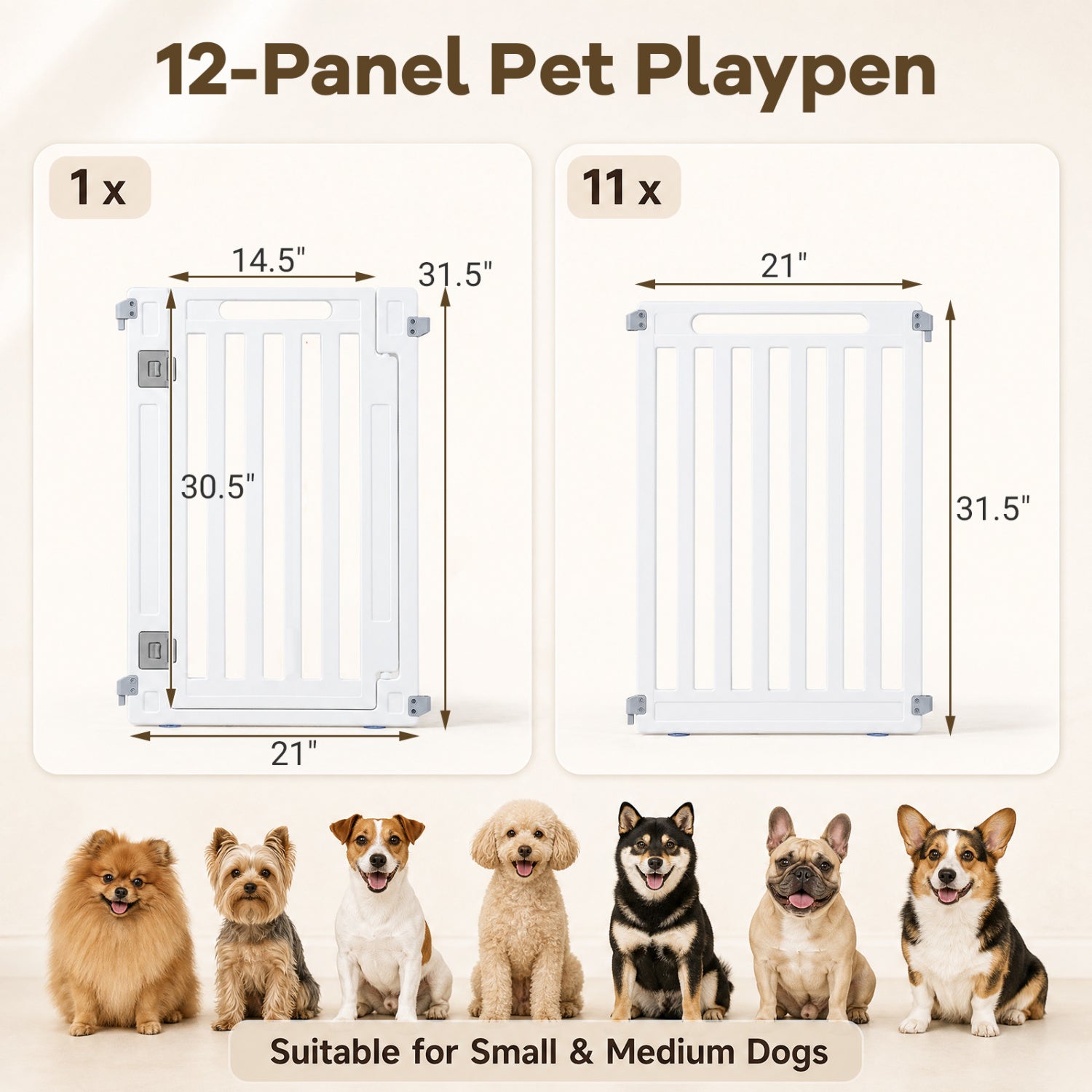 12-Panel Dog Playpen 31.5" Height Indoor Outdoor Pet Fence - Majestic Pet Kingdom