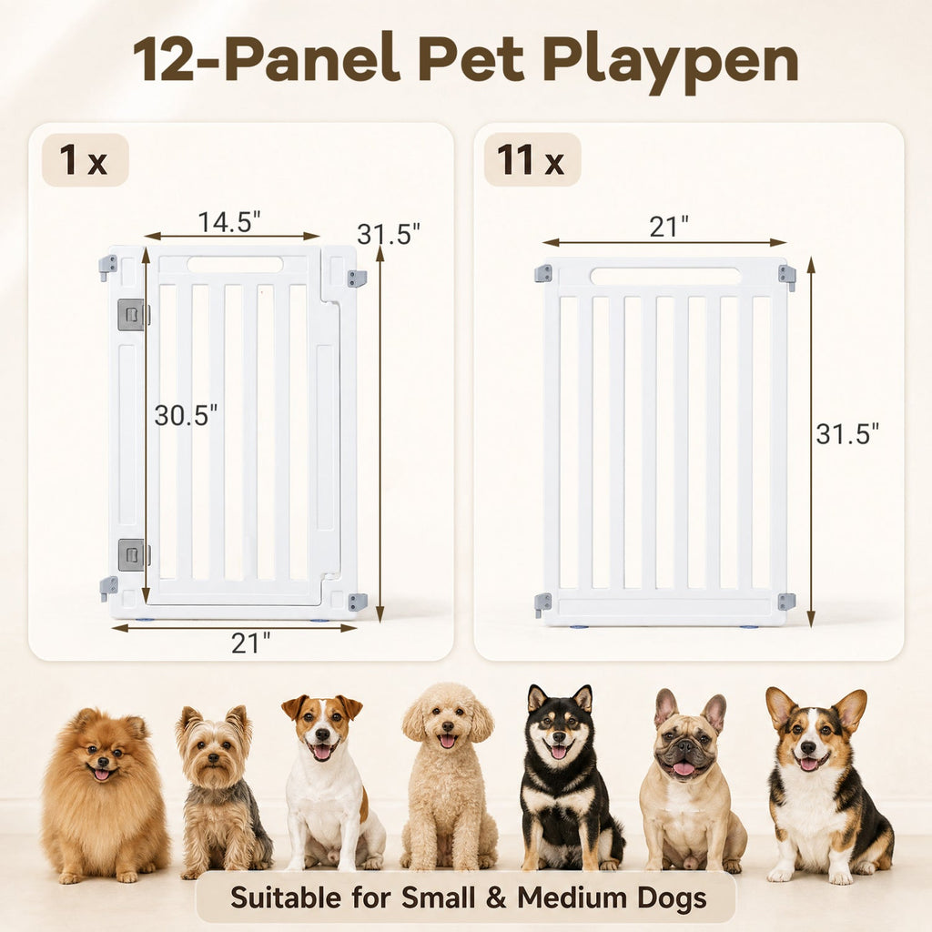 12-Panel Dog Playpen 31.5" Height Indoor Outdoor Pet Fence - Majestic Pet Kingdom