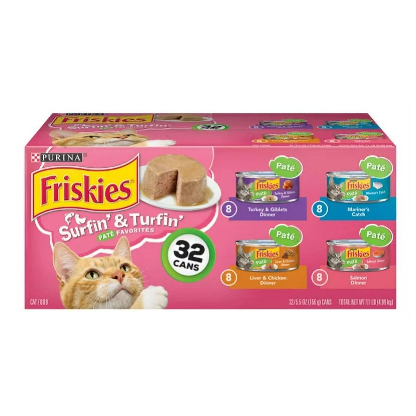 Cat Food Friskies Pate Surf and Turf Variety Cans 32-Pack Bo