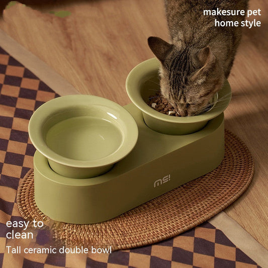 Cat Dog Ceramic Double Bowl - Majestic Pet Kingdom