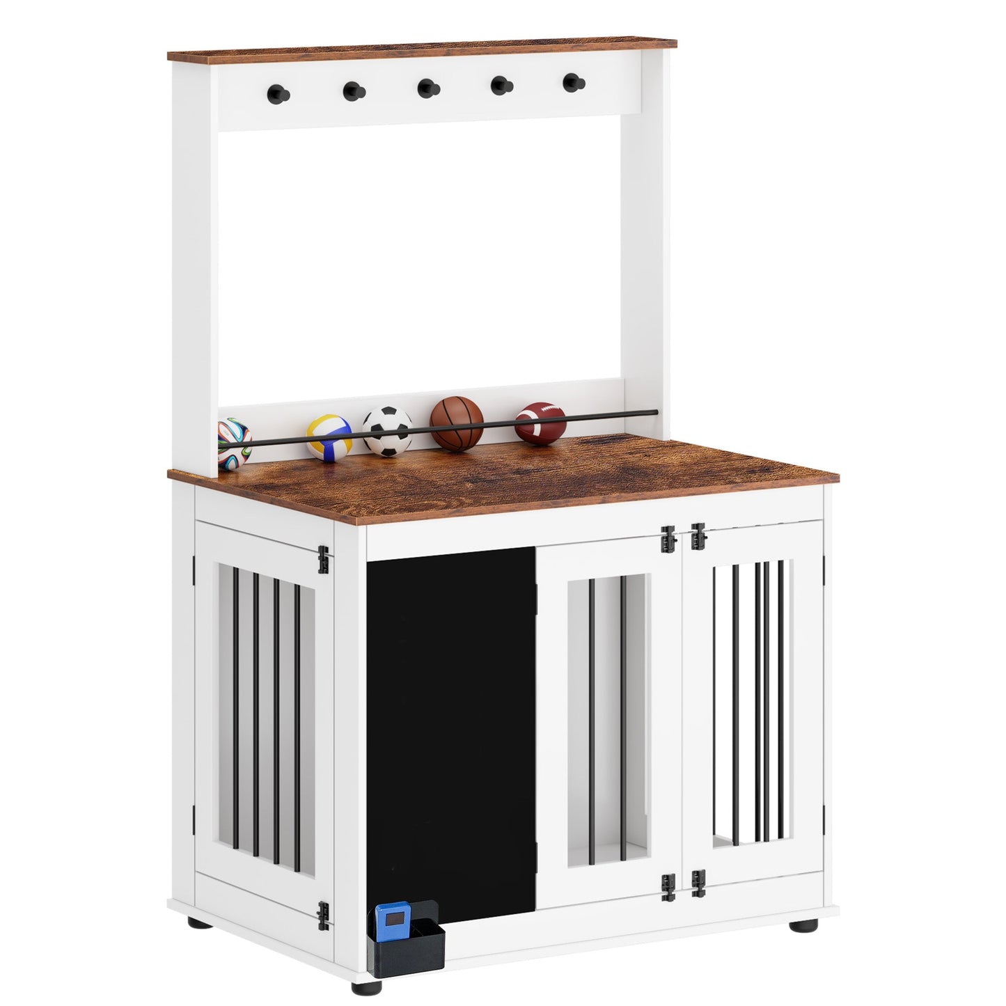 Dog Crate Furniture Large Heavy Duty Wooden Cage Double Door White - Detail Angle 6 | Majestic Pet Kingdom