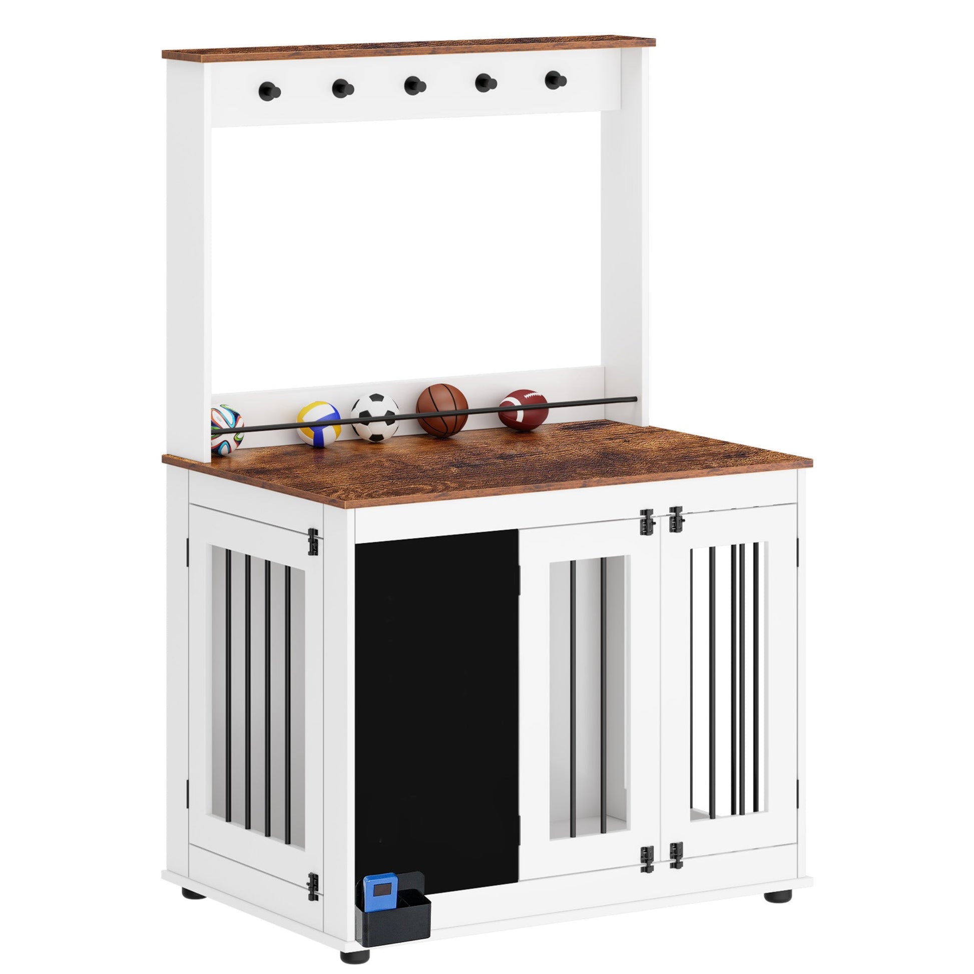 Dog Crate Furniture Large Heavy Duty Wooden Cage Double Door White - Detail Angle 6 | Majestic Pet Kingdom