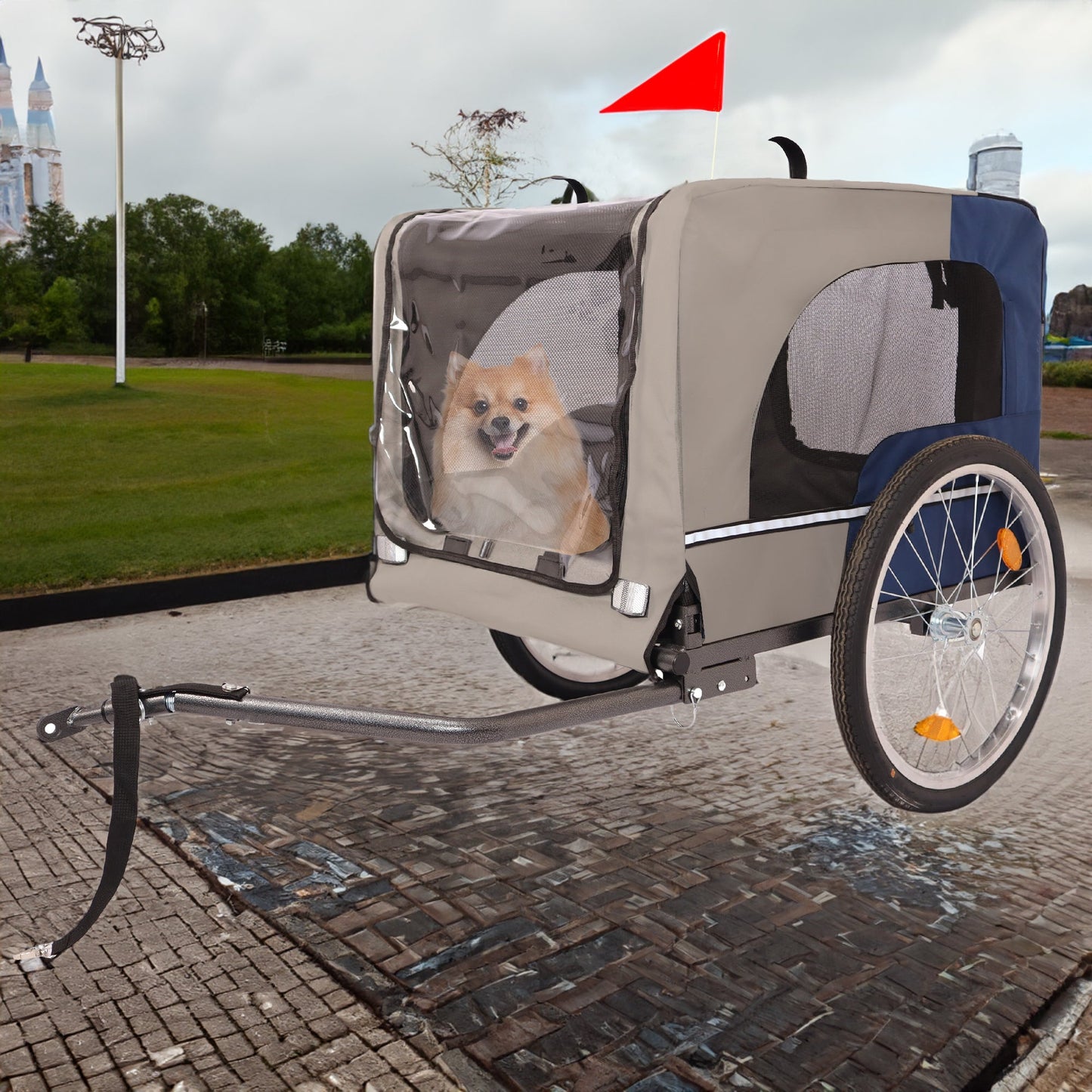 Tangkula Dog Bike Trailer Breathable Mesh Dog Cart with 3