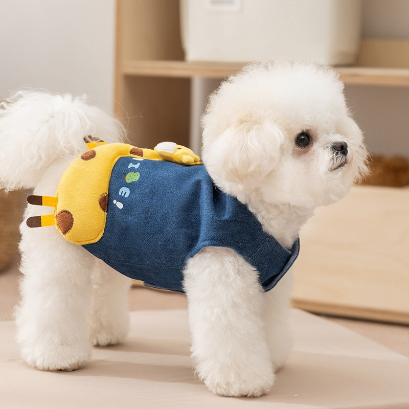 3D Deer Denim Pet Vest, Warm Fleece Lined Pullover For Small Dogs Cats, Winter Costume With Leash Hoo - Majestic Pet Kingdom