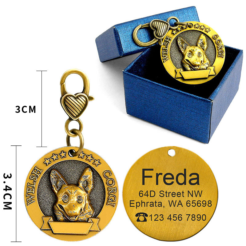 Dog ID Tag Custom Engraved Metal Anti-Lost Collar Nameplate - Detail Angle 4 | Majestic Pet Kingdom