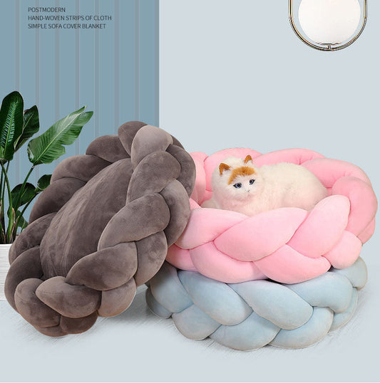 Pet kennel Fried Dough Twists dog kennel filling yarn cat kennel round universal mat detachable cat kennel dog kennel | Purrfect Pet Kingdom