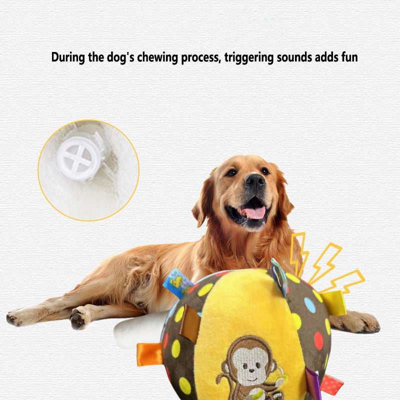 Dog Ball Toy Plush Squeaky Jingle Sound Dental Teething Chewer - Detail Angle 7 | Majestic Pet Kingdom