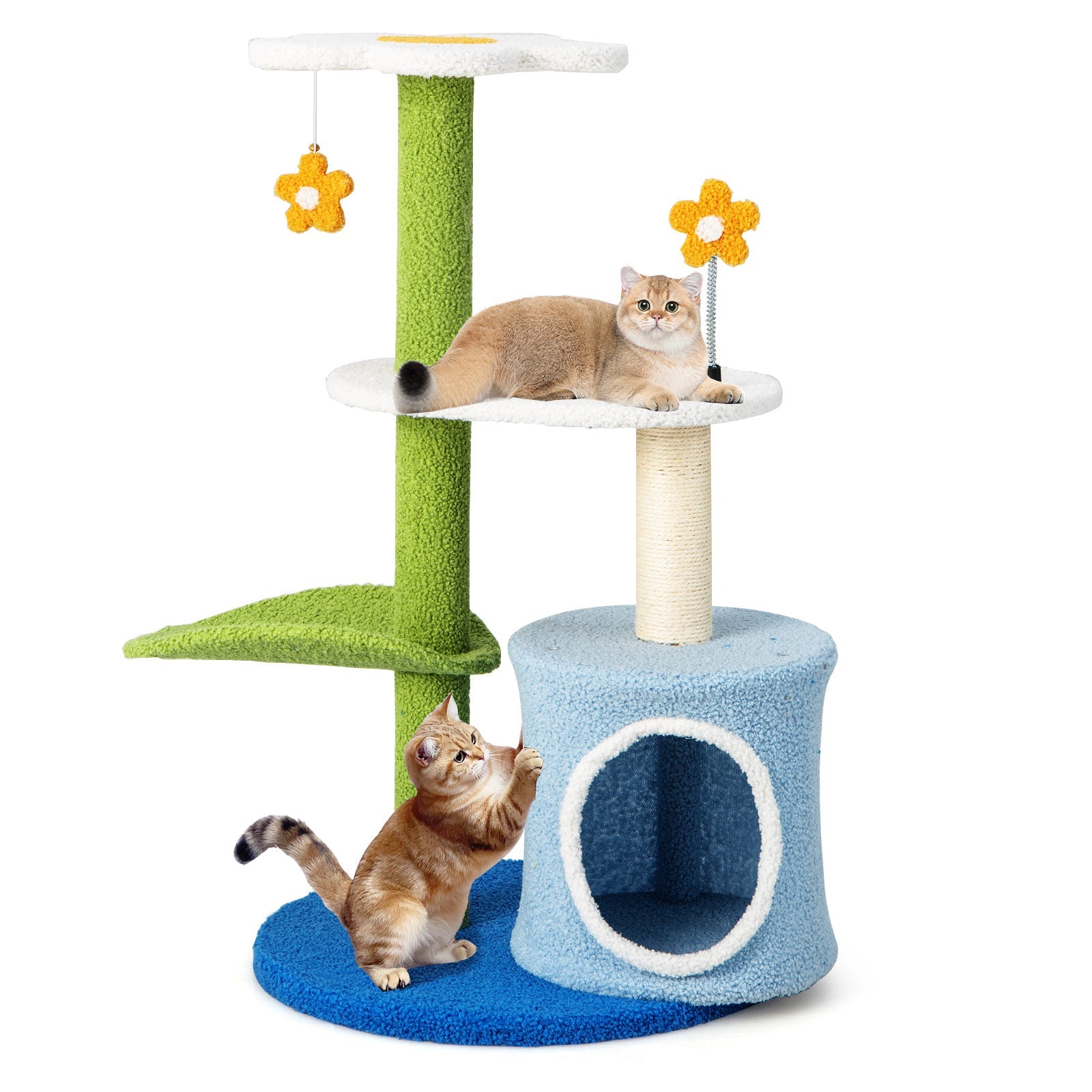34.5 Inch 4-Tier Cute Cat Tree with Jingling Balls and Condo-Blue | Purrfect Pet Kingdom