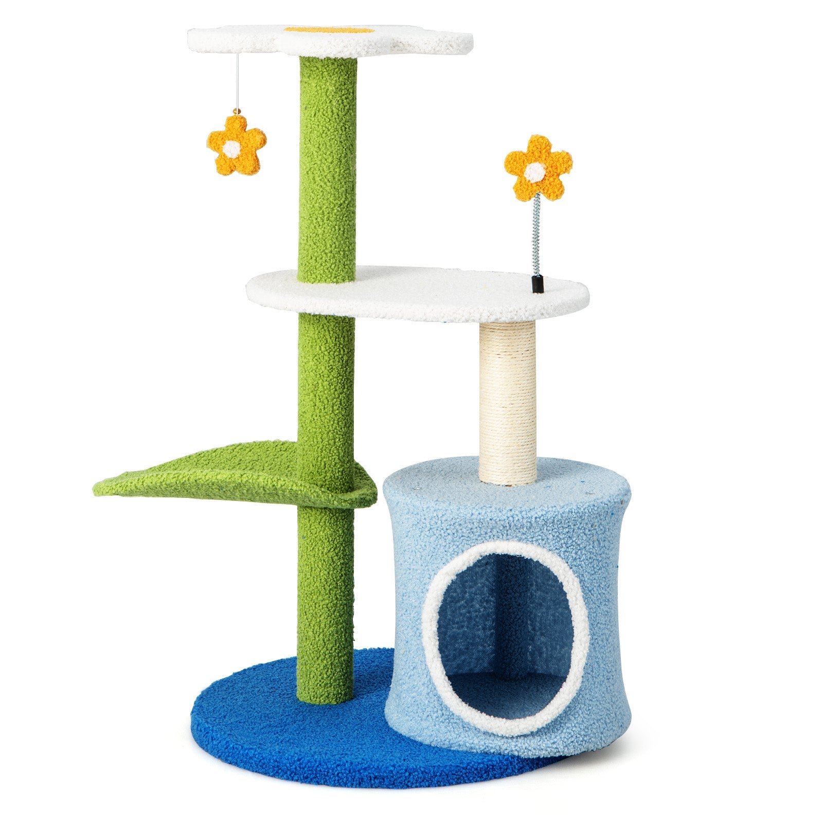 34.5 Inch 4-Tier Cute Cat Tree with Jingling Balls and Condo-Blue | Purrfect Pet Kingdom